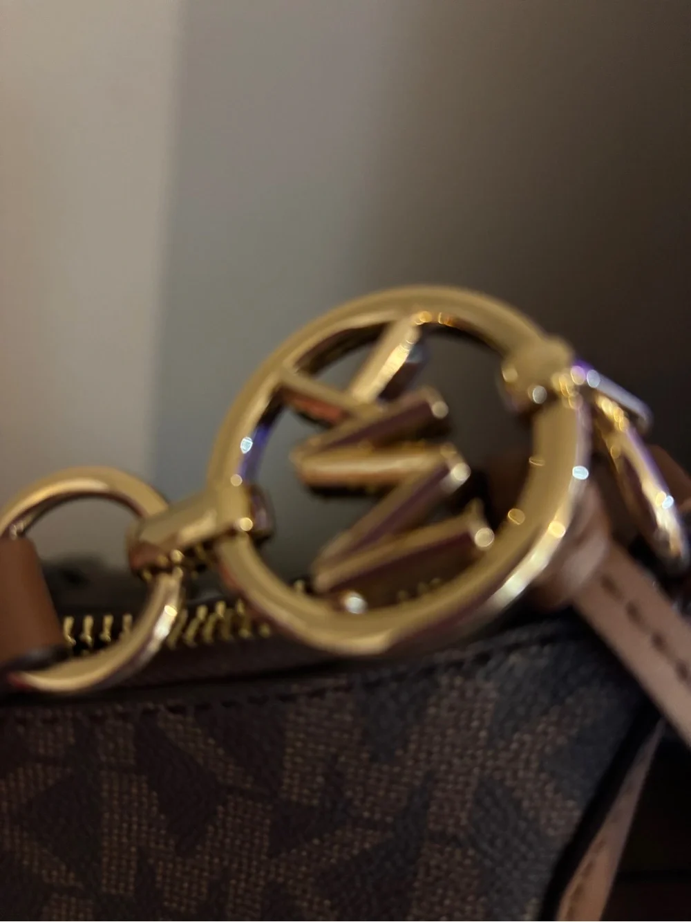 Michael Kors Brown Logo Dome Crossbody with Tan Trim - Picture 3 of 6